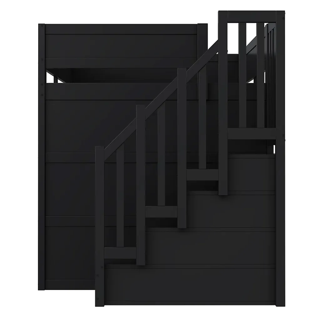 Okwish Lit Mezzanine 140x200 cm - avec Bureau Intégré, Escalier de Rangement et LED, Ports USB - MDF + Contreplaqué - Noir et Rouge* Lit Mezzanine