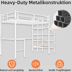 Okwish Lit Mezzanine 90x190 cm - avec Bureau en L et Escalier, Garde-Corps Continu, Structure en Métal, sans Matelas, Blanc* Lit Mezzanine
