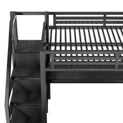 Lit Mezzanine 140x200 cm - avec Bureau Intégré et Rangement, LED et Ports USB - Métal - Noir><noscript><img width=
