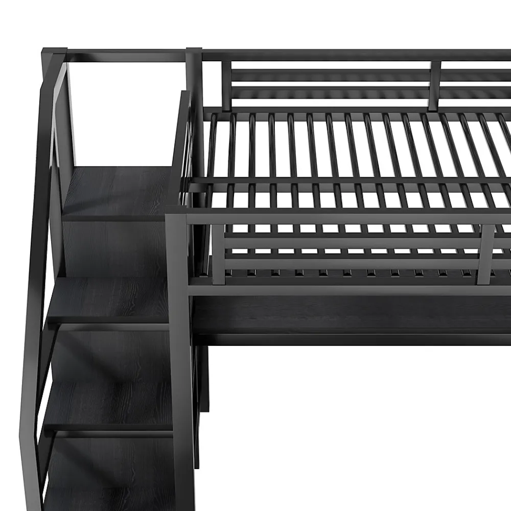 Lit Mezzanine 140x200 cm - avec Bureau Intégré et Rangement, LED et Ports USB - Métal - Noir>Okwish Sale