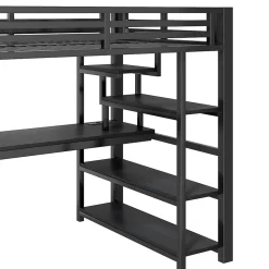 Lit Mezzanine 140x200 cm - avec Bureau Intégré et Rangement, LED et Ports USB - Métal - Noir><noscript><img width=