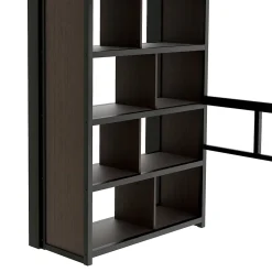 Okwish Lit Mezzanine 90x200 cm - LED Intégrée, Bureau et Rangements avec Escalier de Rangement, Métal/MDF, Noir* Lit Mezzanine