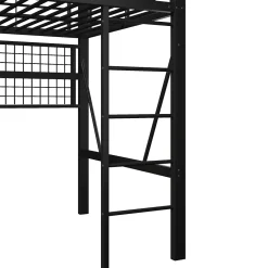 Okwish Lit Mezzanine 140x200 cm - LED Intégrée, Étagères et Rangements avec Portant Vêtements, Espace Ouvert sous Lit, Métal/MDF, No* Lit Mezzanine