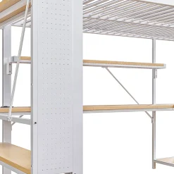 Lit Mezzanine 140x200 cm - Lit Ado avec Bureau Intégré, LED et Ports USB, Panneau Perforé et Rangement, Métal + MDF, Blanc><noscript><img width=