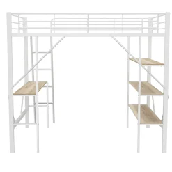 Okwish Lit mezzanine 90x200 cm - Lit avec bureau intégré - Structure métal - Sans matelas - Blanc* Lit Mezzanine