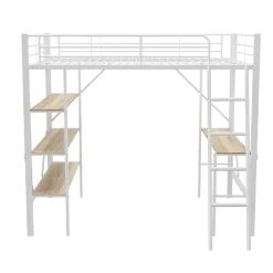 Okwish Lit mezzanine 90x200 cm - Lit avec bureau intégré - Structure métal - Sans matelas - Blanc* Lit Mezzanine