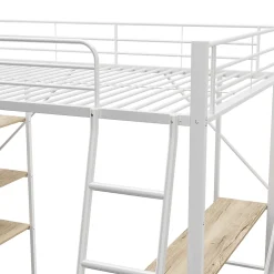 Okwish Lit mezzanine 90x200 cm - Lit avec bureau intégré - Structure métal - Sans matelas - Blanc* Lit Mezzanine