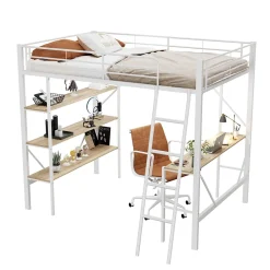 Okwish Lit mezzanine 90x200 cm - Lit avec bureau intégré - Structure métal - Sans matelas - Blanc* Lit Mezzanine