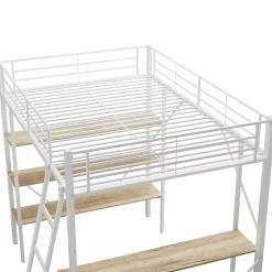 Okwish Lit mezzanine 90x200 cm - Lit avec bureau intégré - Structure métal - Sans matelas - Blanc* Lit Mezzanine