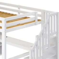 Okwish Lit Mezzanine 140x200 cm - Lit Adulte avec Bureau et Armoire, Escalier de Rangement, LED et USB - sans Matelas - Blanc* Lit Mezzanine