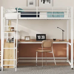 Okwish Lit Mezzanine 140x200 cm - Lit avec Rangement et Bureau en L, Lit Junior en Métal, Sans Matelas - Blanc* Lit Mezzanine