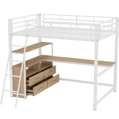 Okwish Lit Mezzanine 140x200 cm - Lit avec Rangement et Bureau en L, Lit Junior en Métal, Sans Matelas - Blanc* Lit Mezzanine