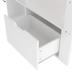 Okwish Lit mezzanine 90x200 cm - Lit avec bureau intégré et LED 16 s - Pin et MDF - Sans matelas - Blanc* Lit Mezzanine