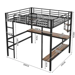 Lit mezzanine 140x200 cm - Lit avec bureau et étagères - Métal + MDF - Sans matelas - Noir><noscript><img width=