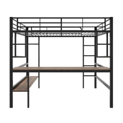 Lit mezzanine 140x200 cm - Lit avec bureau et étagères - Métal + MDF - Sans matelas - Noir><noscript><img width=