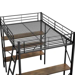 Okwish Lit mezzanine 90x200 cm - Lit avec bureau intégré - Structure métal - Sans matelas - Noir* Lit Mezzanine