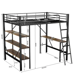 Okwish Lit mezzanine 90x200 cm - Lit avec bureau intégré - Structure métal - Sans matelas - Noir* Lit Mezzanine