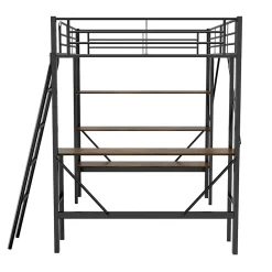 Okwish Lit mezzanine 90x200 cm - Lit avec bureau intégré - Structure métal - Sans matelas - Noir* Lit Mezzanine