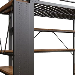 Okwish Lit Mezzanine 90x200 cm - Lit Ado avec Bureau Intégré, LED et Ports USB, Panneau Perforé et Rangement, Métal + MDF, Noir* Lit Mezzanine