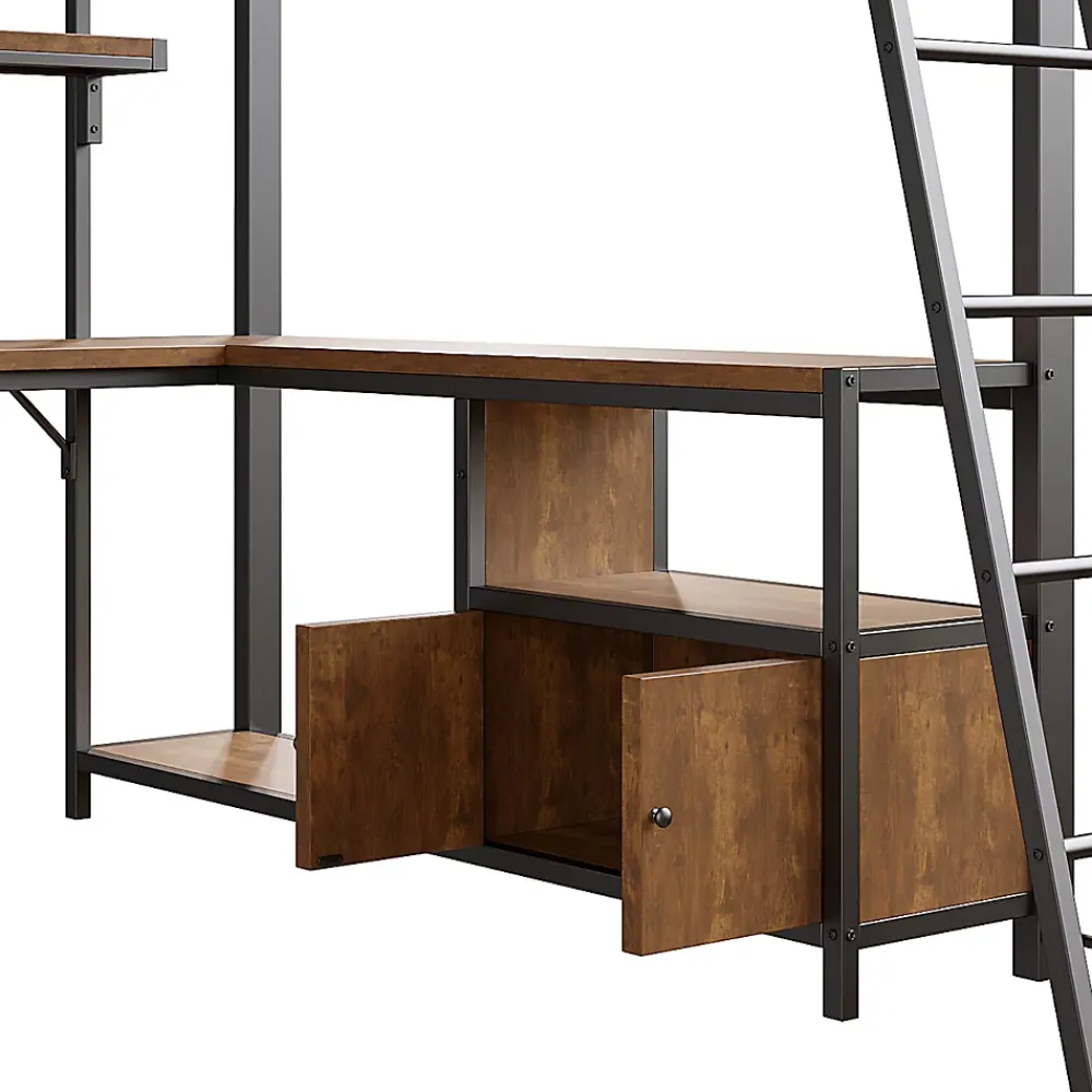 Okwish Lit Mezzanine 90x200 cm - Lit Ado avec Bureau Intégré, LED et Ports USB, Panneau Perforé et Rangement, Métal + MDF, Noir* Lit Mezzanine