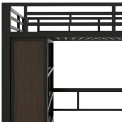 Lit Mezzanine 140x200 cm - Lit Ado avec Bureau Intégré, LED et Escalier de Rangement, Métal + MDF, Noir><noscript><img width=