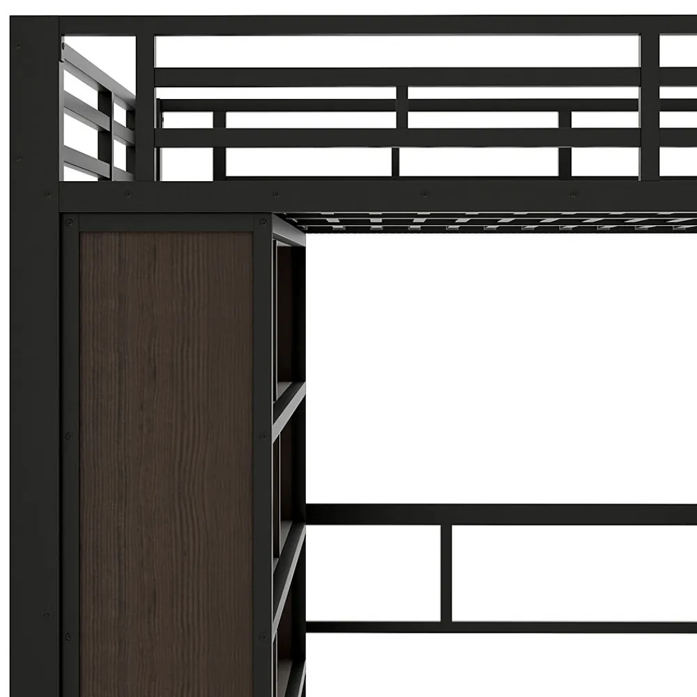 Lit Mezzanine 140x200 cm - Lit Ado avec Bureau Intégré, LED et Escalier de Rangement, Métal + MDF, Noir>Okwish New