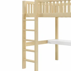 Lit Mezzanine 140x200 cm - Lit Ado avec Bureau Intégré, Armoire et 3 Tiroirs, Échelle et Garde-Corps, Bois Naturel - sans Matelas><noscript><img width=