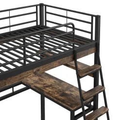Lit Mezzanine 90x200 cm - Lit Ado avec Bureau et Étagères - Protection Anti-Chute Incluse - Métal et MDF - Noir - Sans Matelas><noscript><img width=