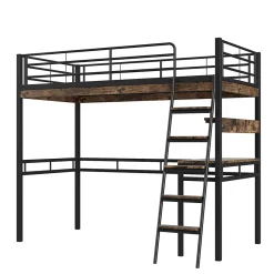 Lit Mezzanine 90x200 cm - Lit Ado avec Bureau et Étagères - Protection Anti-Chute Incluse - Métal et MDF - Noir - Sans Matelas><noscript><img width=