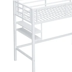 Okwish Lit mezzanine 90x200 cm - Lit avec rangement sous escalier et étagères intégrées - Métal et MDF - Sans matelas - Blanc* Lit Mezzanine