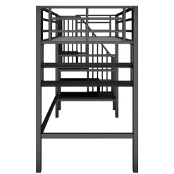 Okwish Lit mezzanine 90x200 cm - Lit avec rangement sous escalier et étagères intégrées - Métal et MDF - Sans matelas - Noir* Lit Mezzanine
