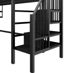Okwish Lit mezzanine 90x200 cm - Lit avec rangement sous escalier et étagères intégrées - Métal et MDF - Sans matelas - Noir* Lit Mezzanine