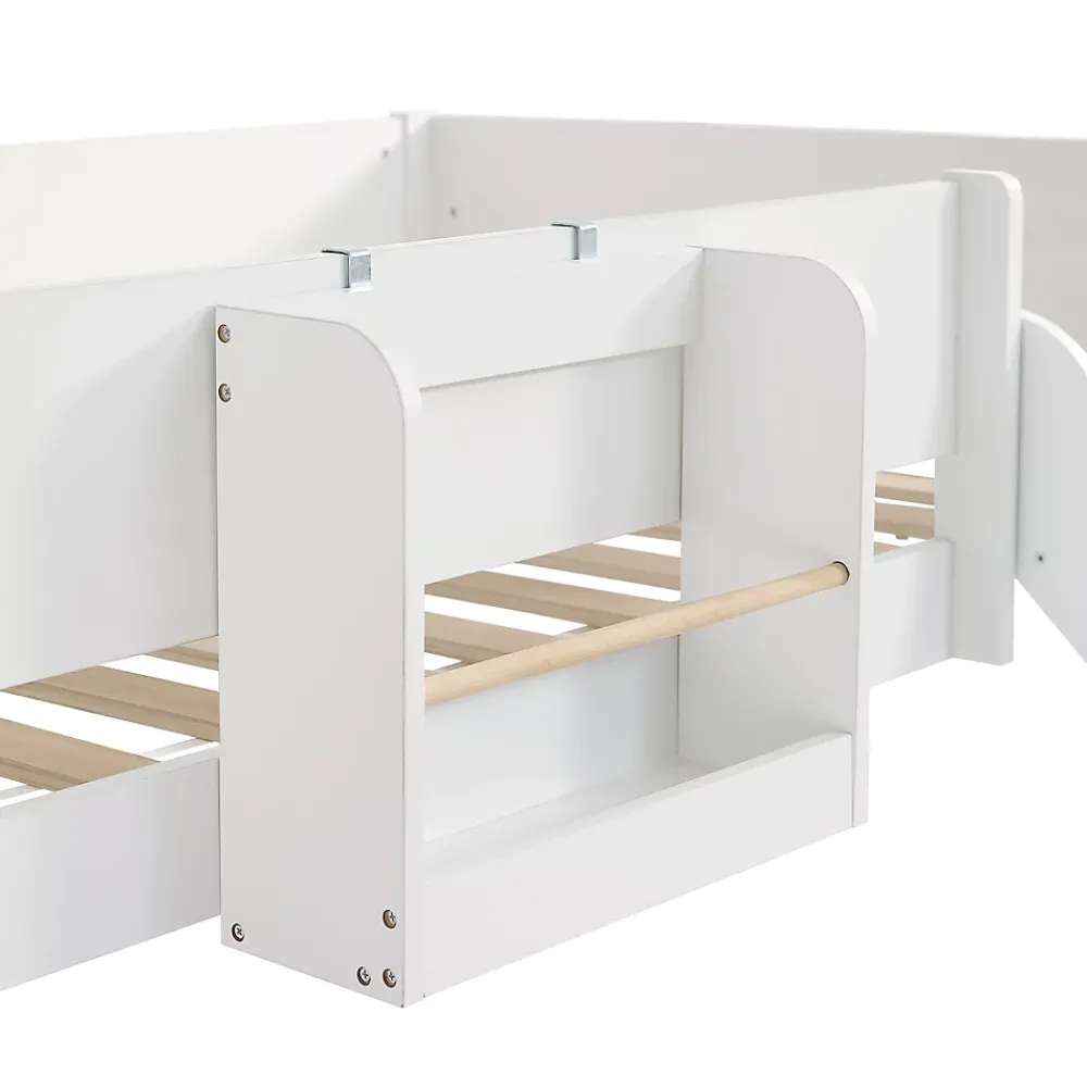 Okwish Lit mezzanine 90x200 cm - Lit avec échelle à 3 marches, toboggan et étagère amovible - Pin + MDF - Sans matelas - Blanc + Naturel*Enfant Lit Enfant