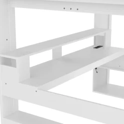 Okwish Lit mezzanine 140x200 cm - Lit avec bureau intégré et LED 16 s - Pin et MDF - Sans matelas - Blanc* Lit Mezzanine