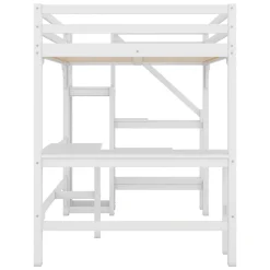 Lit Mezzanine 140x200 cm - Lit Combiné avec Bureau et Armoire ouverte, Lit Junior en Bois, Sans Matelas - Blanc><noscript><img width=