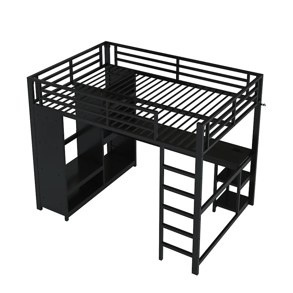 Lit mezzanine 140x200 cm - Lit double avec rangement - Métal - Montage requis - Noir>Okwish Online