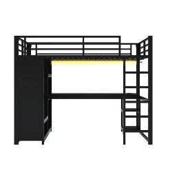 Lit mezzanine 140x200 cm - Lit double avec rangement - Métal - Montage requis - Noir><noscript><img width=