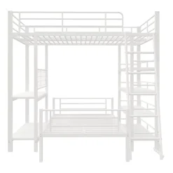 Okwish Lit mezzanine 140x200 cm - Lit double avec rangement multifonction, structure métal et MDF avec étagères - Sans matelas - Blanc* Lit Mezzanine