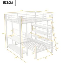 Okwish Lit mezzanine 140x200 cm - Lit double avec rangement multifonction, structure métal et MDF avec étagères - Sans matelas - Blanc* Lit Mezzanine