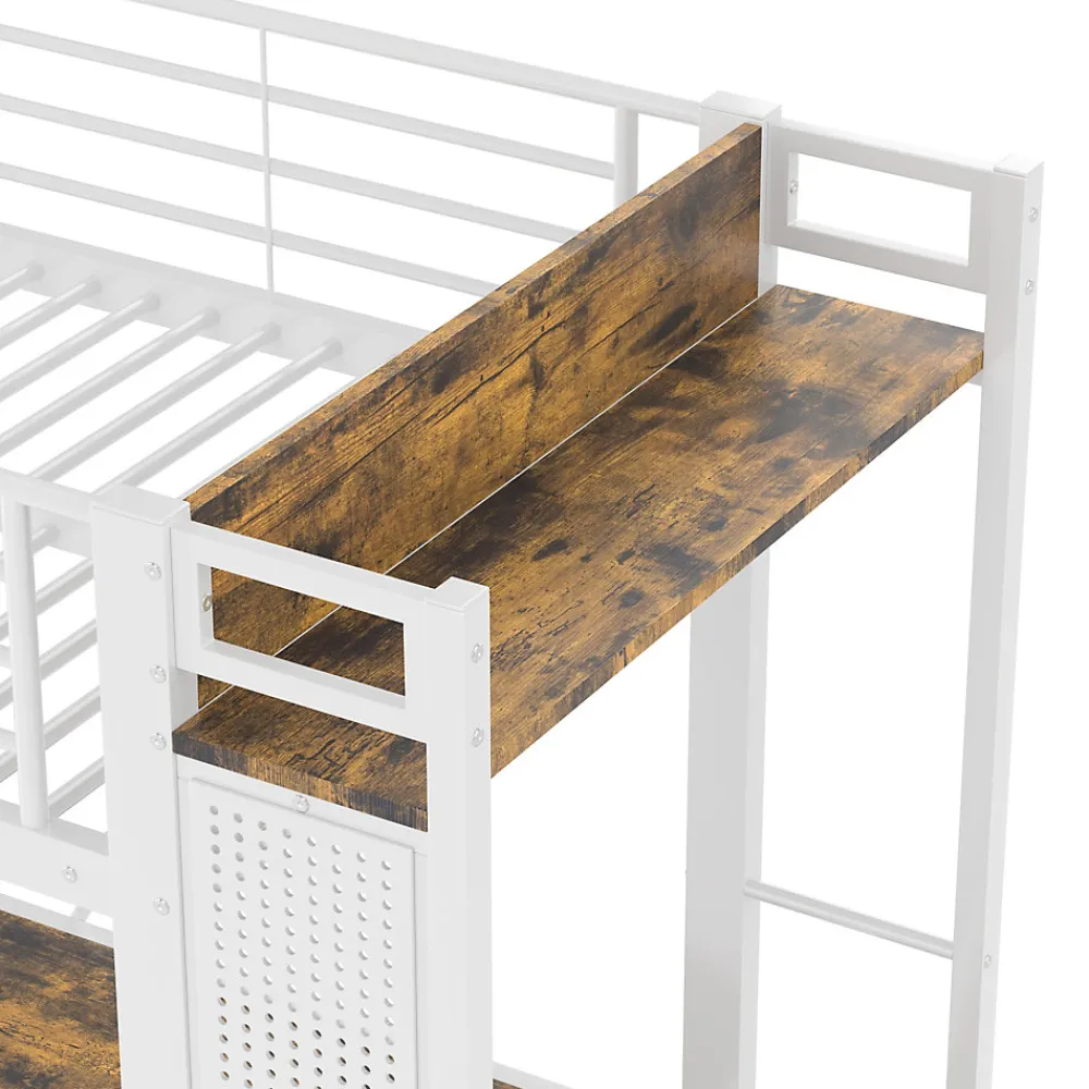 Lit Mezzanine 90x200 cm - Lit Déco avec Rangement - Métal et MDF - Sans Matelas - Blanc>Okwish Hot