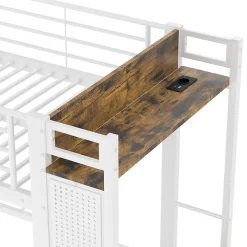 Lit Mezzanine 90x200 cm - Lit Déco avec Bureau et Rangement - Métal et MDF - Sans Matelas - Blanc><noscript><img width=
