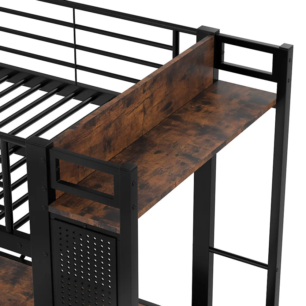 Lit Mezzanine 90x200 cm - Lit Déco avec Rangement - Métal et MDF - Sans Matelas - Noir>Okwish New