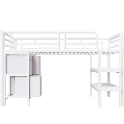 Okwish Lit Mezzanine 90x200 cm - Lit Enfant avec Tiroirs et Étagères, Angles Arrondis - Sans Matelas - Métal et MDF - Blanc* Lit Mezzanine