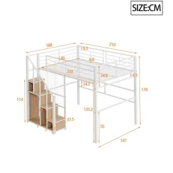 Lit Mezzanine 140x200 cm - Lit enfant en Métal Blanc avec Échelle de Sécurité et Rangement Intégré, Sans Matelas><noscript><img width=