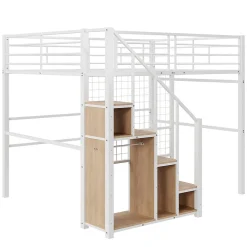 Lit Mezzanine 140x200 cm - Lit enfant en Métal Blanc avec Échelle de Sécurité et Rangement Intégré, Sans Matelas><noscript><img width=