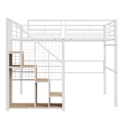 Lit Mezzanine 140x200 cm - Lit enfant en Métal Blanc avec Échelle de Sécurité et Rangement Intégré, Sans Matelas><noscript><img width=