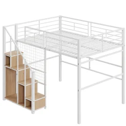 Lit Mezzanine 140x200 cm - Lit enfant en Métal Blanc avec Échelle de Sécurité et Rangement Intégré, Sans Matelas><noscript><img width=