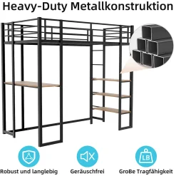Lit Mezzanine 90x200 cm - Lit Enfant Metal avec Bureau en L, Garde-Corps et Échelle Réversible, Noir, sans Matelas><noscript><img width=