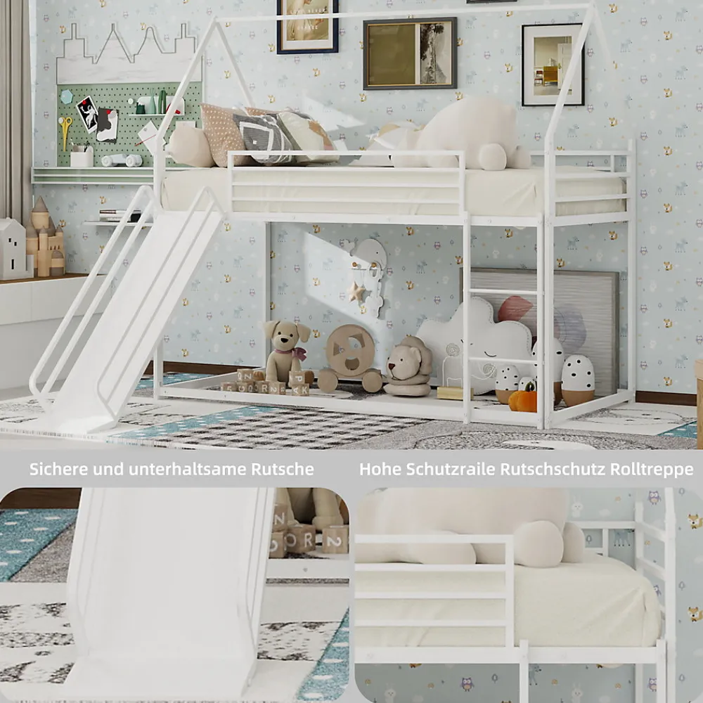 Lit Mezzanine 90x190 cm - Lit Enfant Simple Style Cabane avec Toboggan et Échelle Sécurisée - en Fer - sans Matelas - Blanc>Okwish Sale