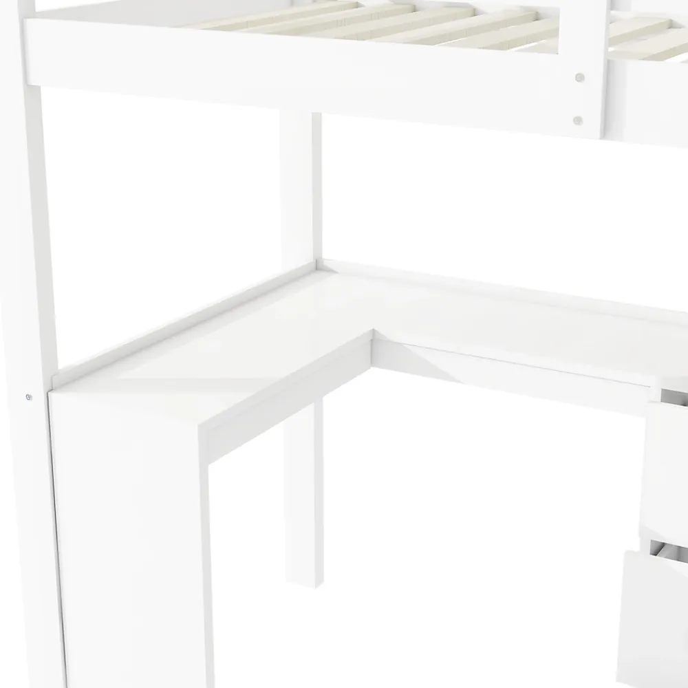 Okwish Lit Mezzanine 90x200 cm - Lit enfant avec Bureau et Rangement, Échelle, MDF - Sans Matelas - Blanc* Lit Mezzanine